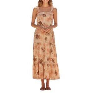 Miss Me Cream Maxi Dress with Peach & Brown Palm Print